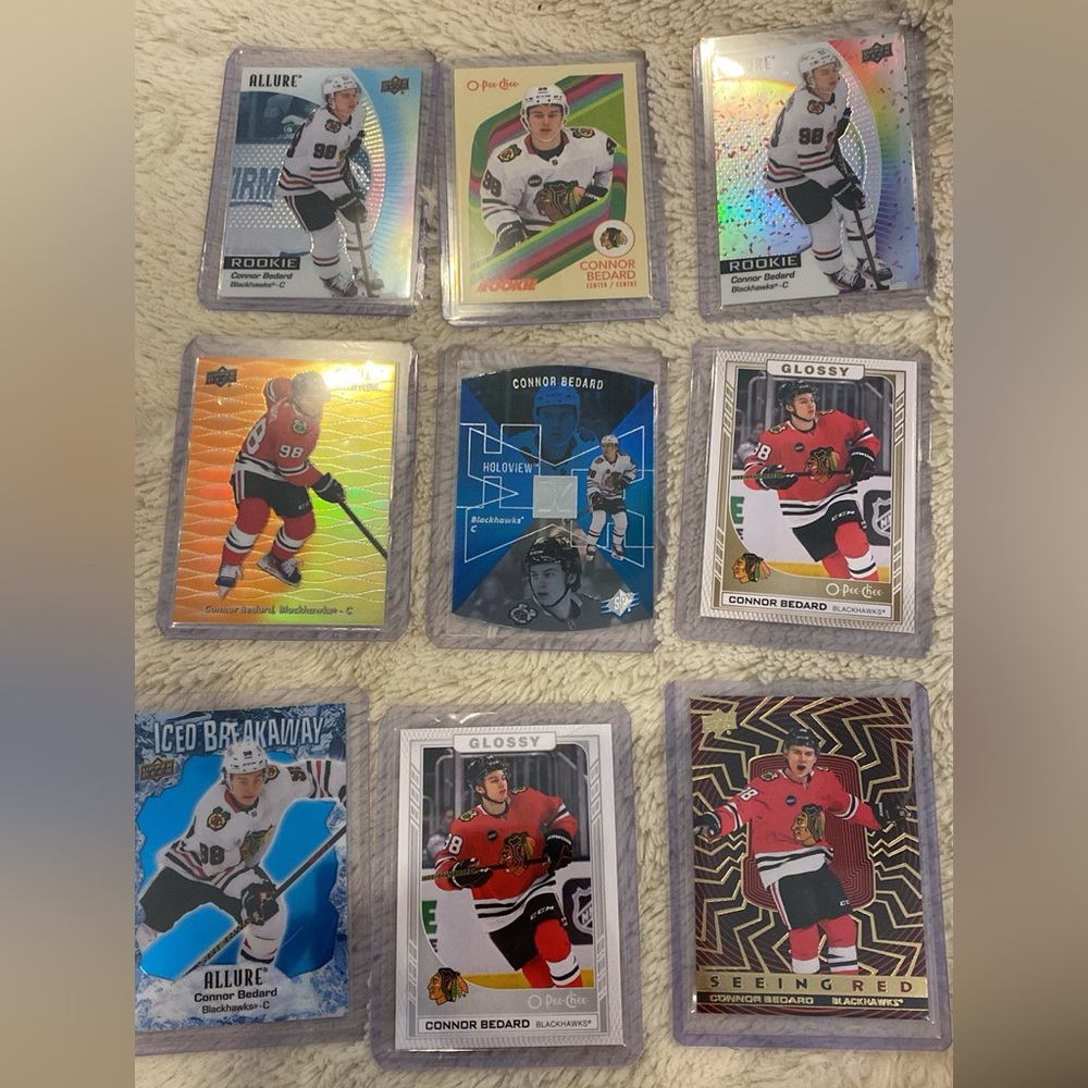 Connor Bedard card lot. 9 rookie cards